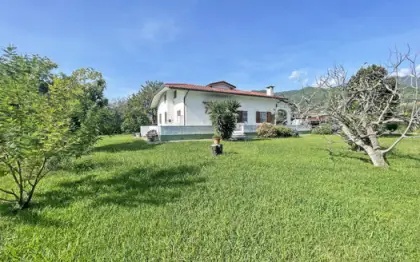 Villa in vendita a Querceta nel Comune di Seravezza in zona verde vicino ai servizi, distribuita su piano terreno con soggiorno luminoso e terrazza, 2 camere e 2 bagni, mansarda abitabile con 2 camere e bagno con ingresso indipendente, cantina e piccola dipendenza con lavanderia e tettoia