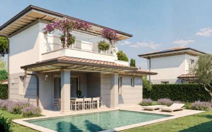Villa di nuova costruzione in vendita a Marina di Pietrasanta con giardino su 4 lati e veranda coperta a 1 km dal mare